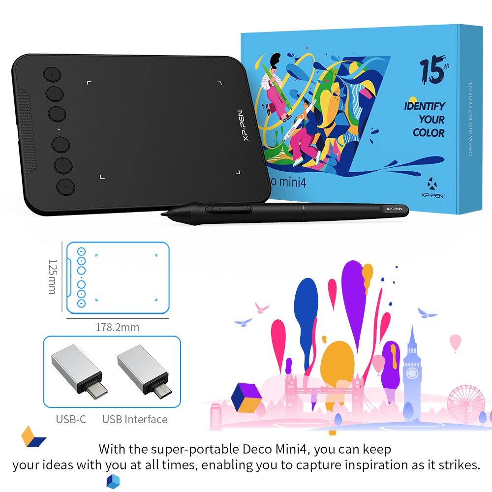 Bảng vẽ đồ họa XPPEN Deco mini4 kèm bút không dùng pin