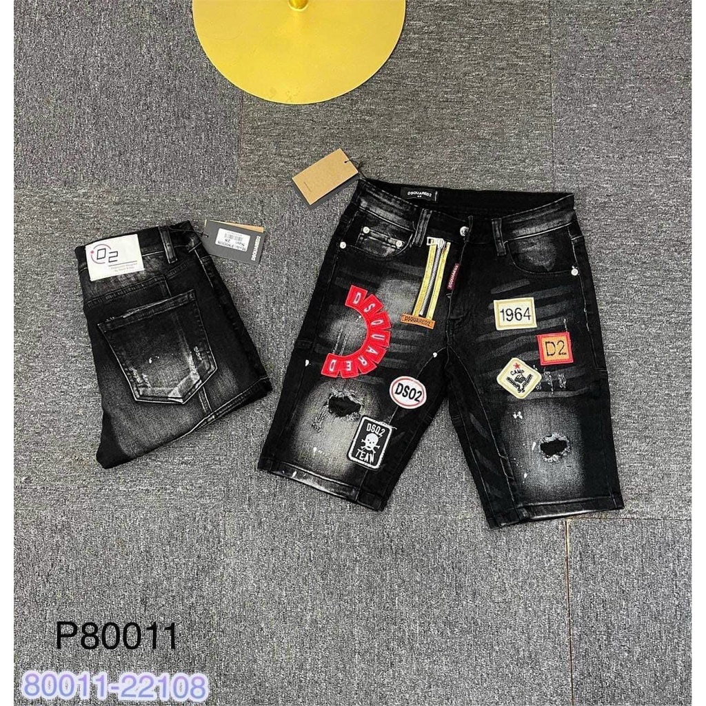 Quần short jean nam dsq cao cấp chất vải co dãn phối logo có dây kéo phong cách hàng Shop