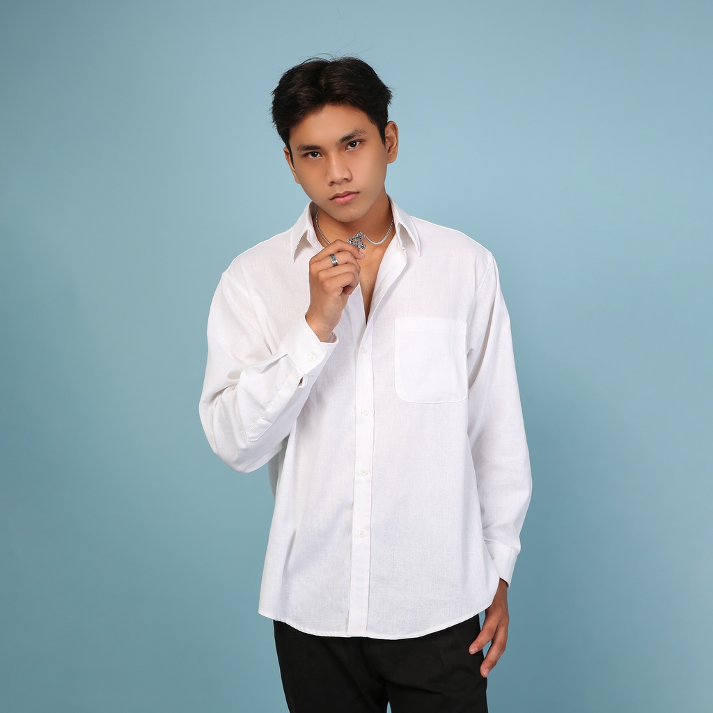 ÁO SƠ MI LINEN TRẮNG FORM RỘNG | GIRAN