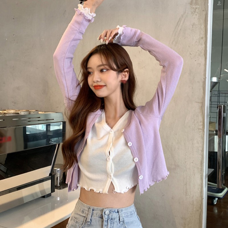 Áo Cardigan Dài Tay Cổ Chữ V Phối Ren Giả Hai Lớp Thời Trang Cho Nữ | BigBuy360 - bigbuy360.vn