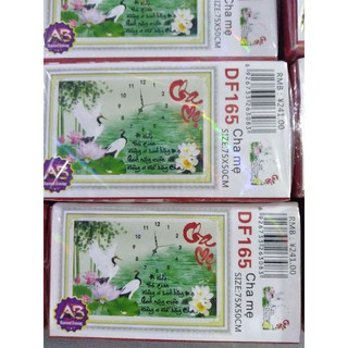 Tranh đính đá cha mẹ đồng hồ df165 cm