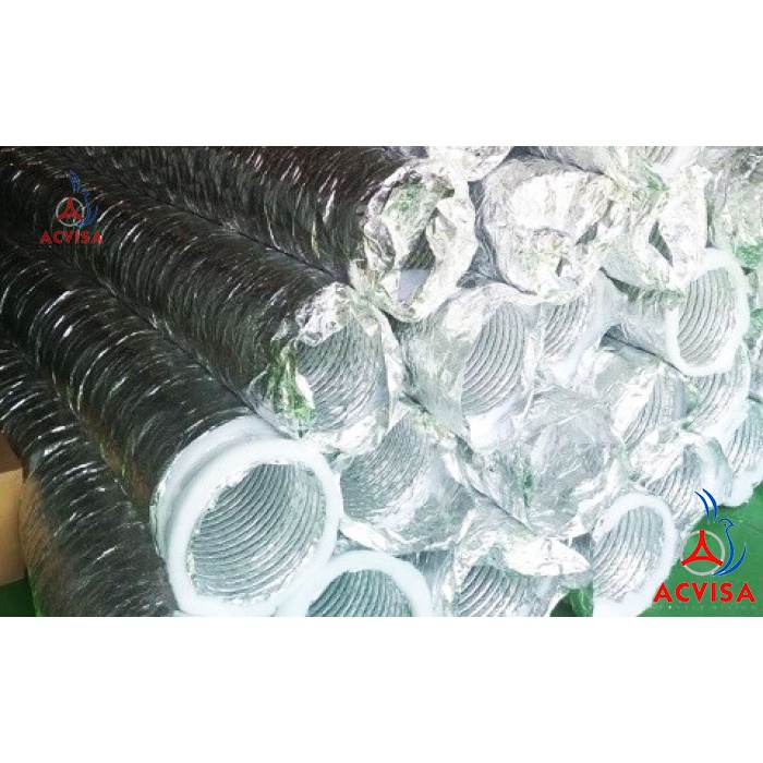 Ống gió mềm ACD Ø150mm bọc bảo ôn bông vải Polyester loại: C1, C2, C3 (Cuộn 10 mét, hàng xuất khẩu Châu Âu)