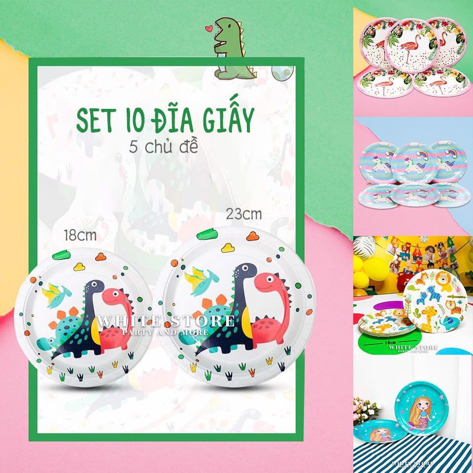 Set 10 Đĩa Giấy Trang Trí Sinh Nhật Party - 5 Chủ Đề Dễ Thương - Whitestore.vn