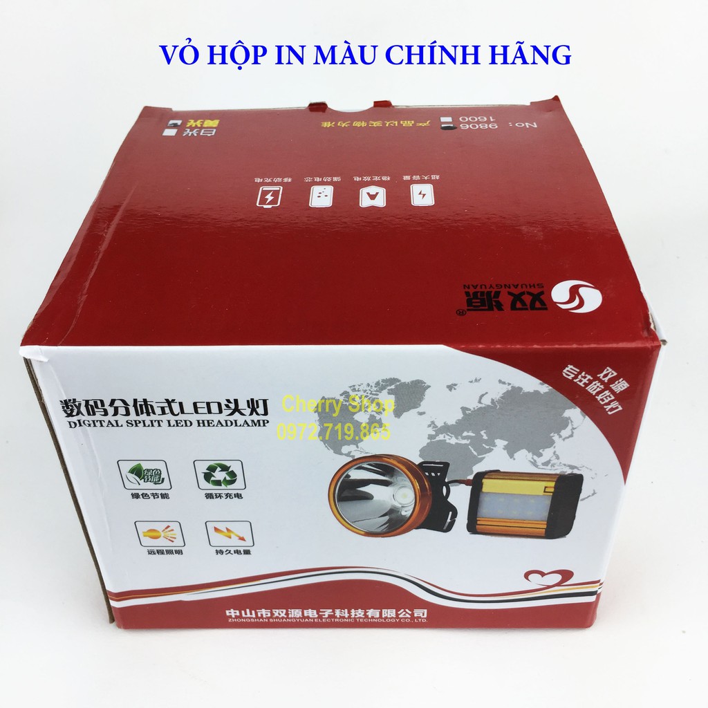 (HÀNG ĐẸP) Đèn pin đội đầu siêu sáng led 9806 200W ắc quy acquy 16000 Mah kiêm pin sạc dự phòng ánh sáng trắng hoặc vàng