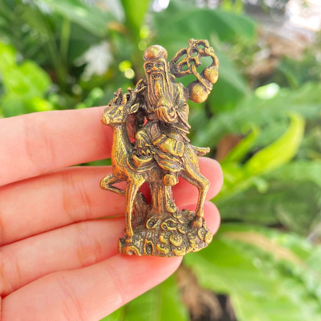 Tượng Ông Thọ Cưỡi Nai bằng đồng thau phong cách Phật giáo cổ điển - Vật Phẩm Phong Thủy May Mắn