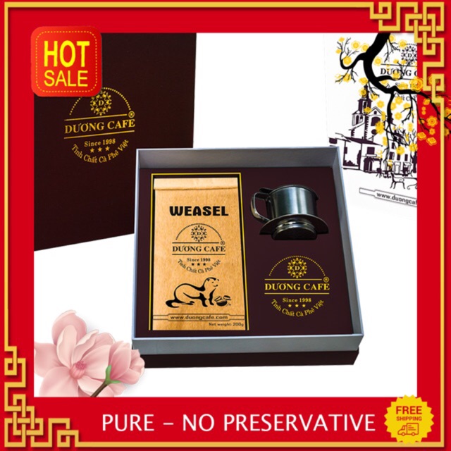 Cà phê Chồn WEASEL rang mộc - Thức uống thượng hạng - Hộp quà 200g/gói - DƯƠNG CAFE