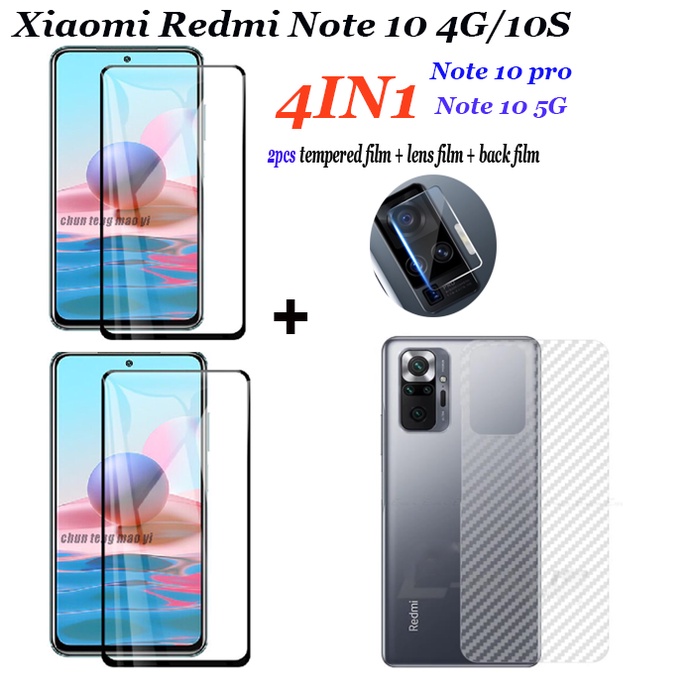 Ốp Điện Thoại 4 Trong 1 Kính Cường Lực + 1 Miếng Dán Bảo Vệ Ống Kính Máy Ảnh Cho Xiaomi Redmi Note 10 4G 10S 10Pro 10 5G 2 + 1 + 1