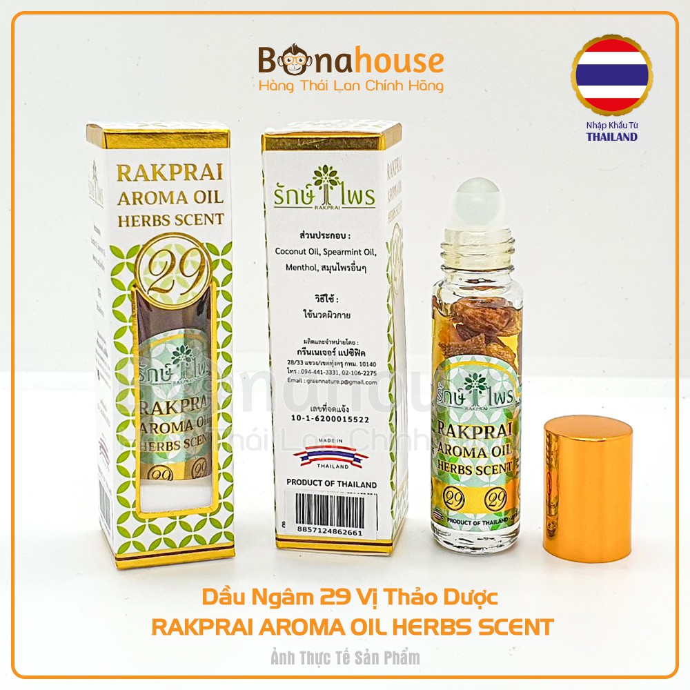 01 Chai Dầu Lăn RAKPRAI AROMA OIL HERBS SCENT 29 vị 8ml