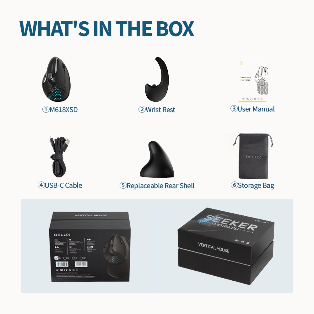 Chuột quang dạng đứng DELUX M618xsd với màn hình OLED 4000DPI 1000mA có thể tháo rời dành cho PC