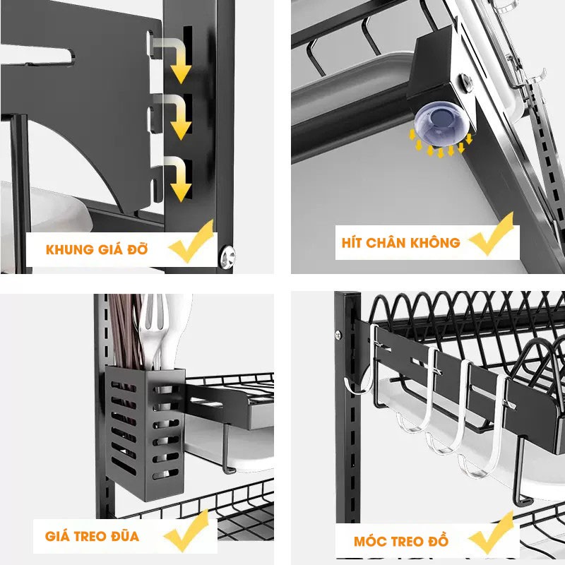Kệ Để Chén Bát &amp; Đĩa, Ly Cốc Đa Năng Đặt Bàn INOX SUS 201, Sơn Tĩnh Điện Không Gỉ ( 2 Tầng &amp; 3 Tầng ) | Gia Dụng Plus