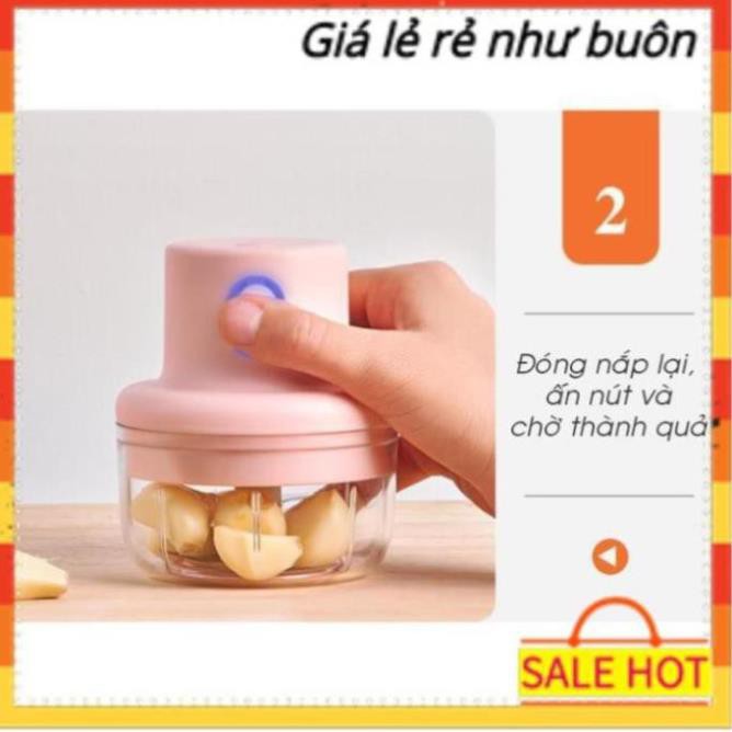 Máy xay đa năng mini cầm tay xay thịt gia vị tỏi ớt rau củ kèm dây sạc dung tích 250ml