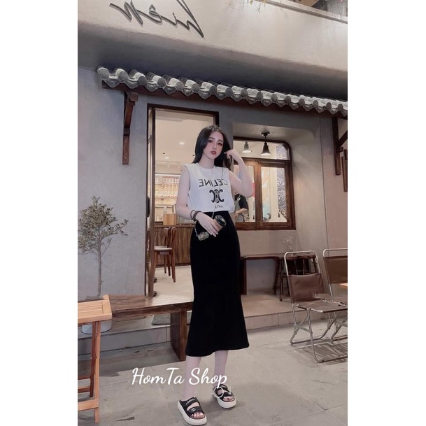 Set Áo Kèm Chân Váy In Chữ Ce line Kèm Hình Thật