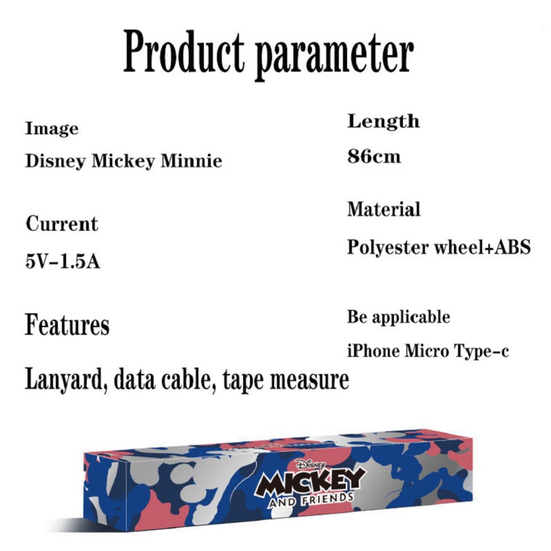 Disney Mickey Mouse Lanyard 3 Trong 1 Dây Cáp Sạc Nhanh 3 đầu Micro USB Type C Sạc Nhanh Cáp