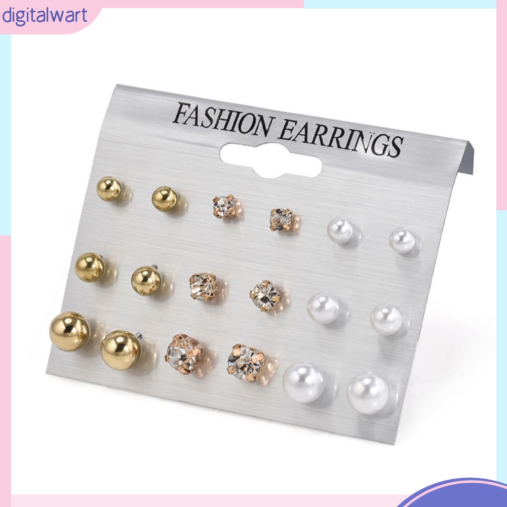 Set 9 cặp khuyên tai thiết đính đá quý ngọc trai nhân tạo sang trọng cá tính dành cho nữ