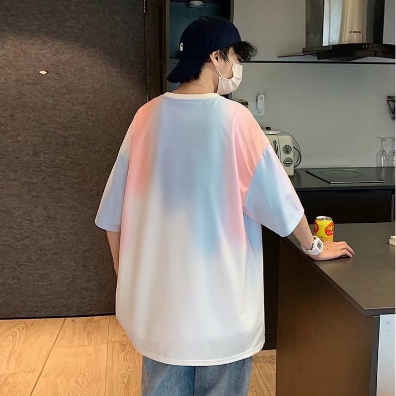 Áo Thun Nam Ngắn Tay Cổ Tròn Màu Gradient Thời Trang