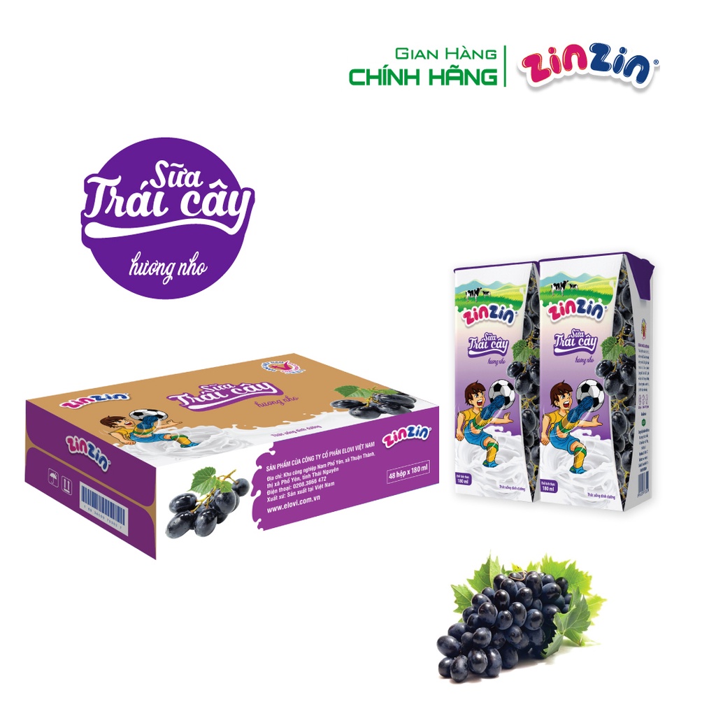 Thùng 48 hộp Sữa trái cây ZinZin hương nho 180ml