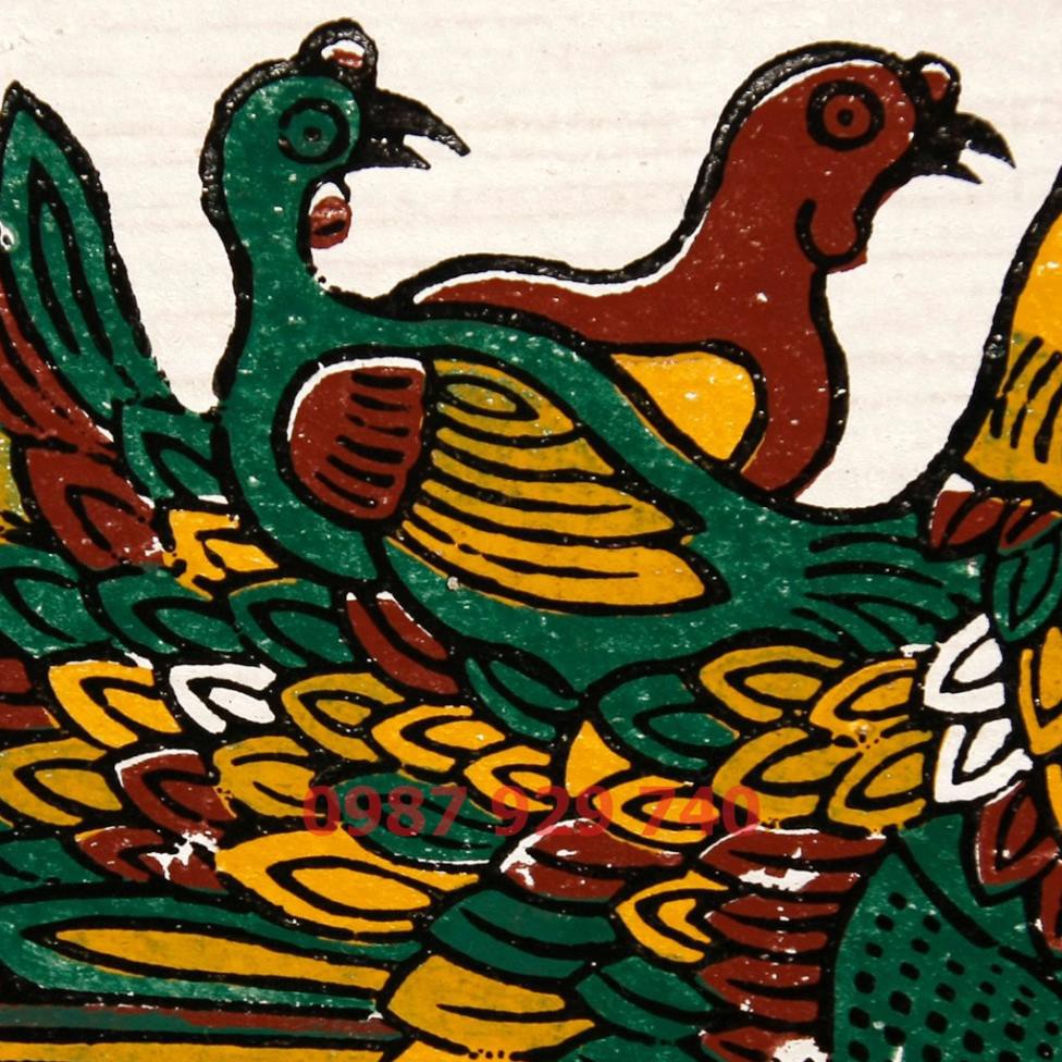 [Tranh Đông Hồ] - Bừc Đàn Gà Mẹ Con - không khung tranh - Dong Ho folk paintings ...