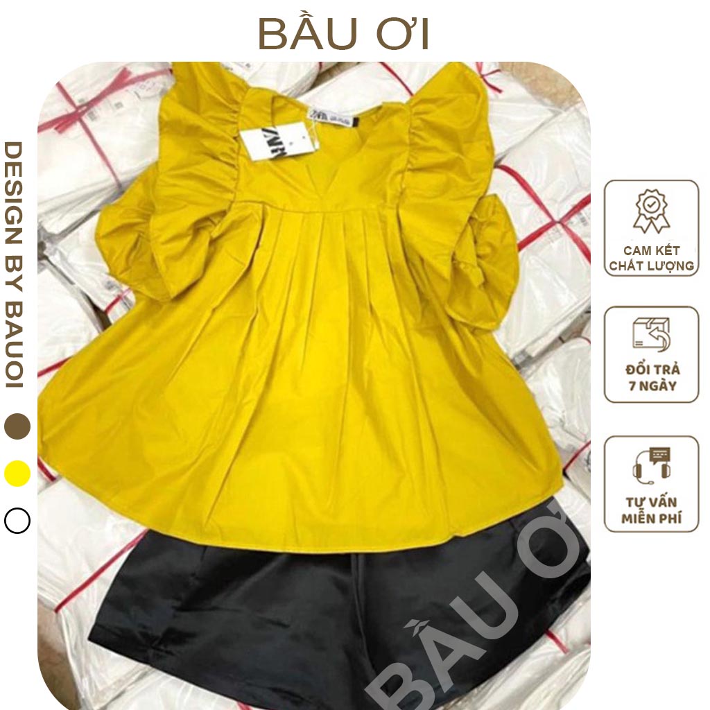 [FREE SHIP A02] ÁO BẦU XẾP LY TAY BÈO XINH XẮN - ÁO BẦU CÔNG SỞ THỜI TRANG HÀN QUỐC