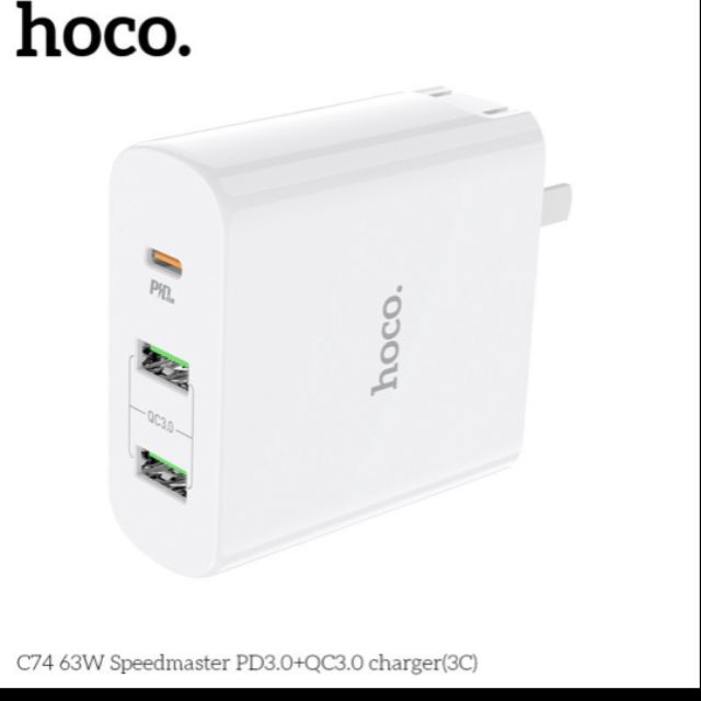 Củ sạc nhanh Hoco C74 chính hãng , hỗ trợ sạc nhanh QC3.0 và PD3.0 45W sạc được cả laptop.