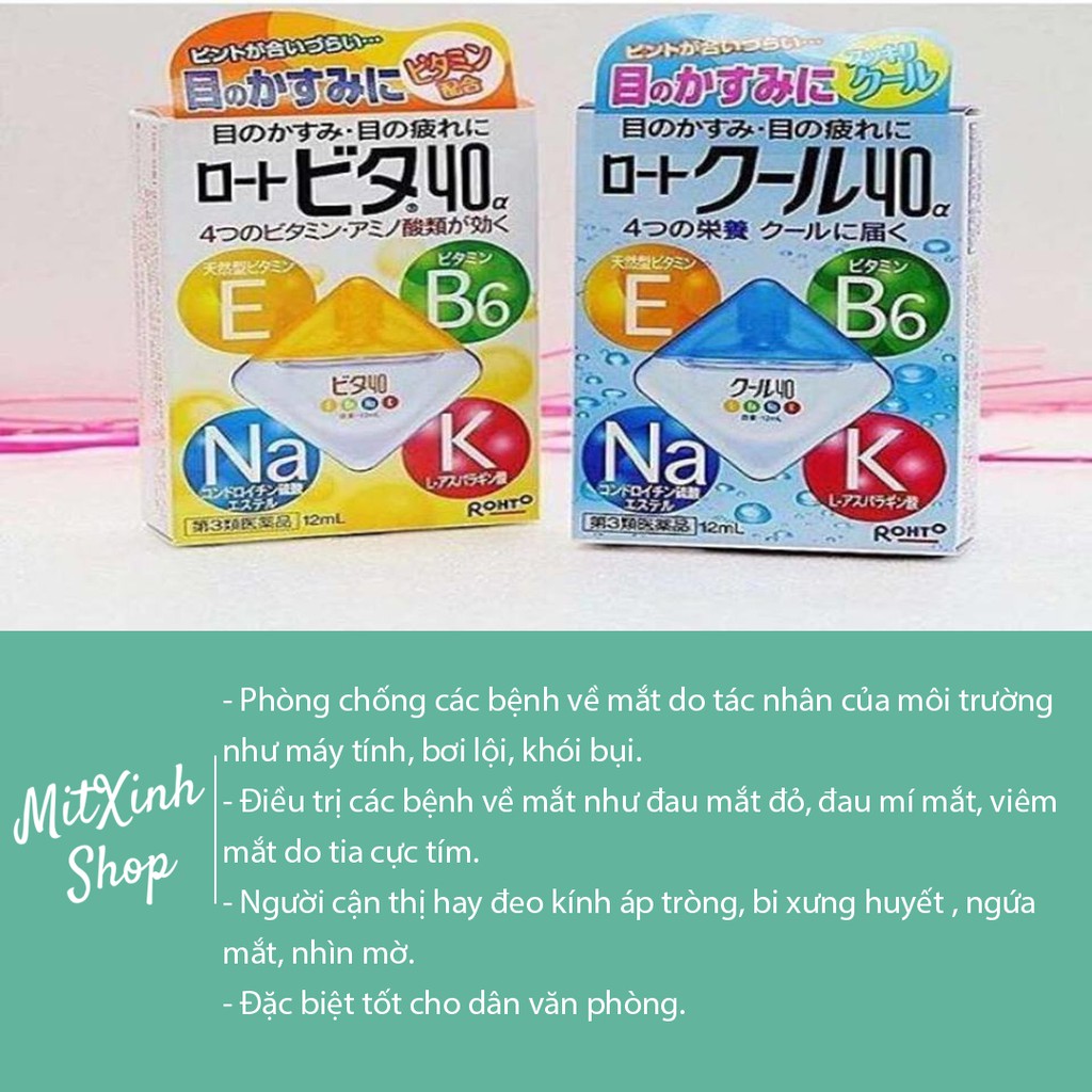 [ROHTO-JAPAN] Nước Nhỏ mắt Rohto Nhật Bản Vita 40 bổ sung vitamin (2 màu)