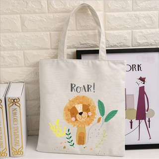 Túi Tote Unisex vải bố dày có dây kéo hình sư tử mộng mơ