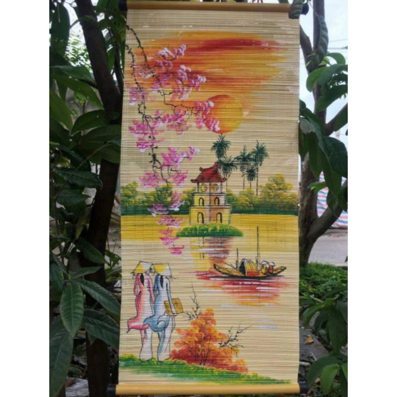 Tranh phong cảnh vẽ trên mành tre (mẹt tre) treo tường đẹp