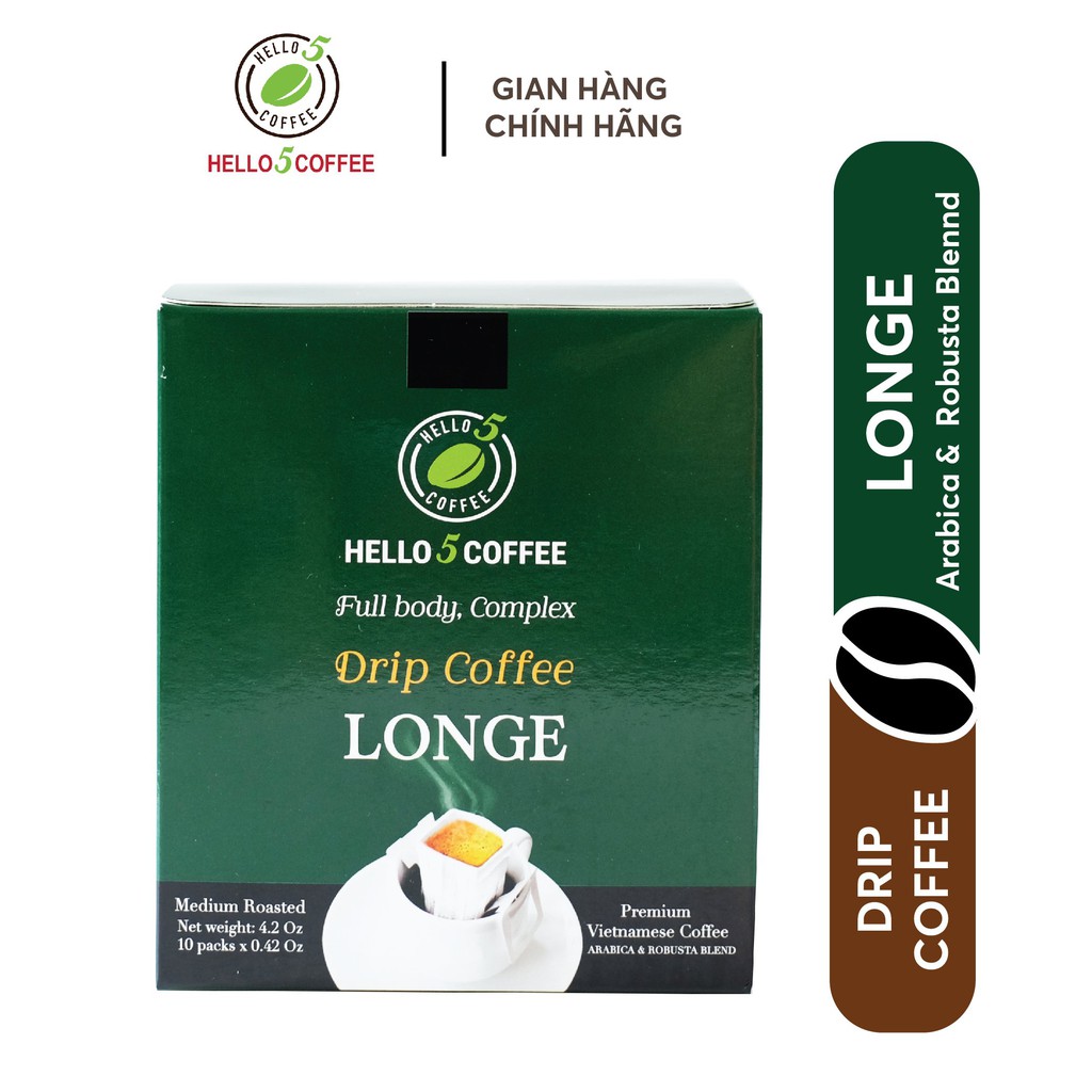 Cafe Phin Giấy (Drip Bag) Hello 5 Coffee LONGE - Hộp 10 gói