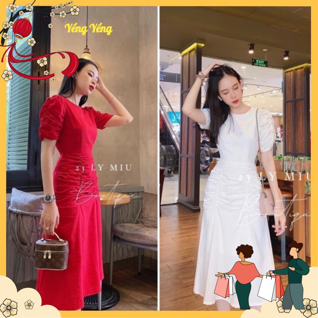 [Mã SKAMA06 giảm 8% tối đa 50K đơn 250K] VNU89 - VÁY XOÈ TRƠN DÚM BỤNG TAY NHÚN BỒNG