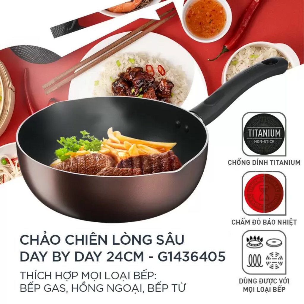 Nồi chảo chống dính đáy từ Tefal Day By Day phủ Titanium cao cấp - HAPOS