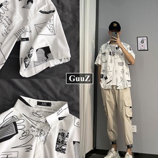 Áo sơ mi nữ form rộng tay lỡ họa tiết hình học thời trang hàn quốc đen trắng GuuZ