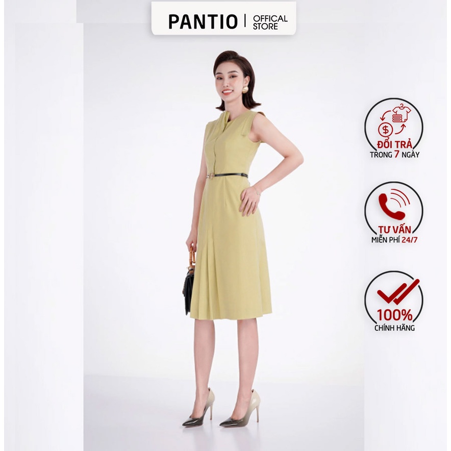 FDC73180 - Đầm công sở chất liệu thô thân trước xếp ly - PANTIO