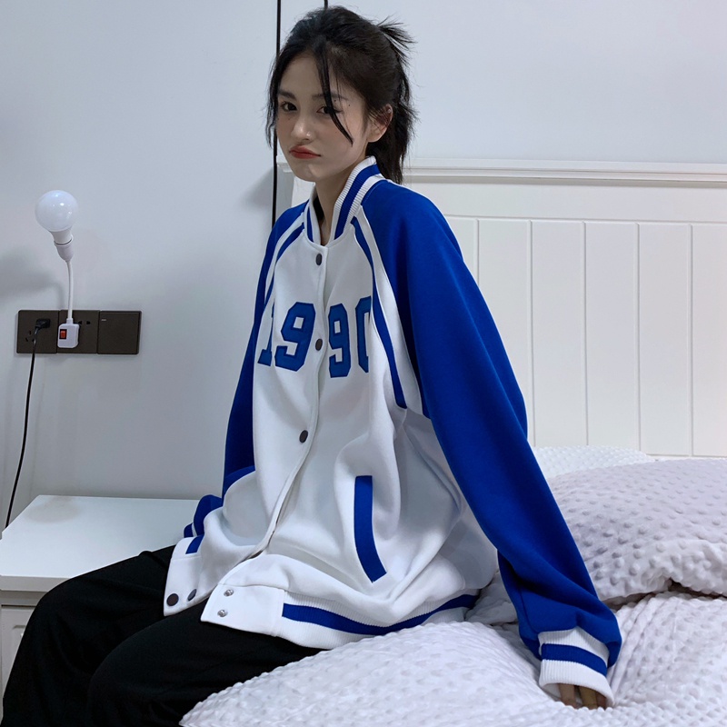 Áo khoác bomber unisex Yinxx, jacket form rộng 2 lớp màu xanh - màu đen AK11