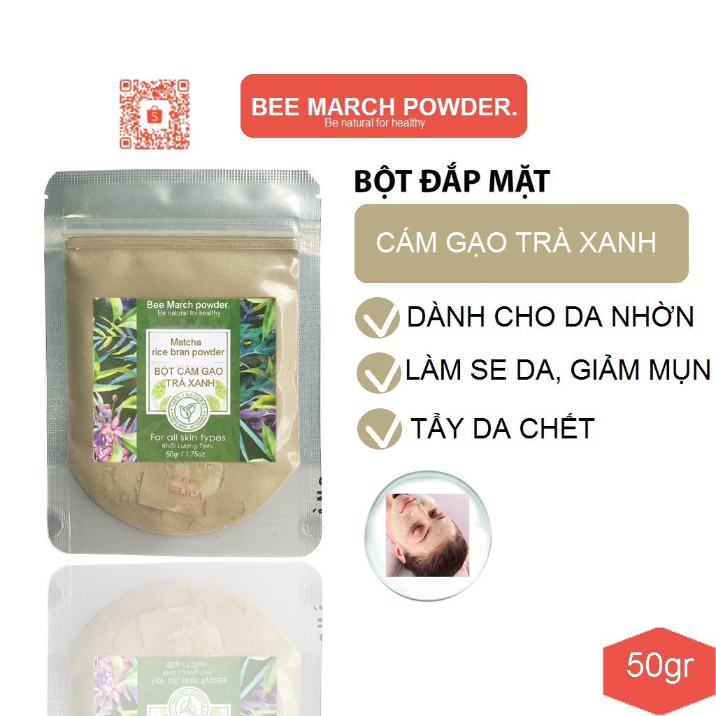 Bột Cám Gạo Trà Xanh đắp mặt 50gr Bee March