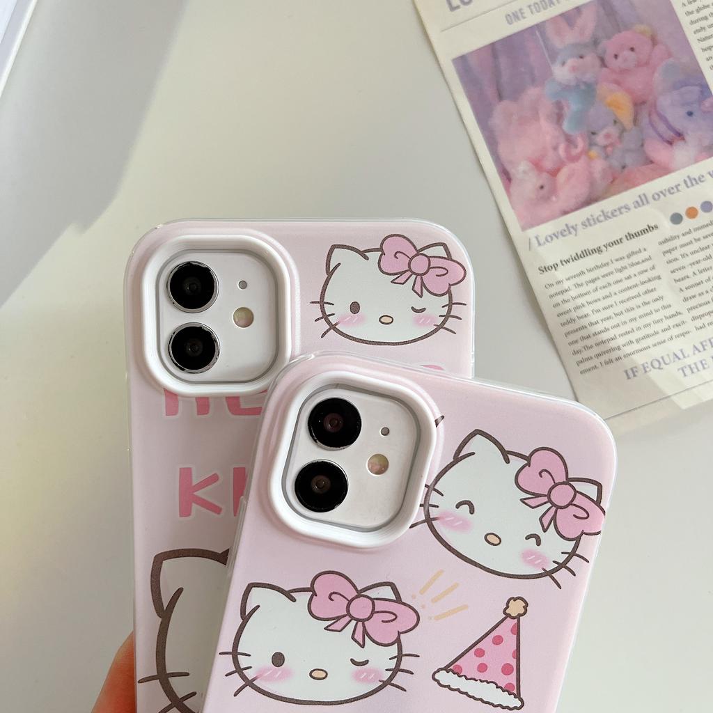 Ốp Điện Thoại Viền Cong in Hình Hello Kitty 3 Trong 1 Cho IPhone 13Promax 12 11 7plus X XS XR XSMAX 8 7