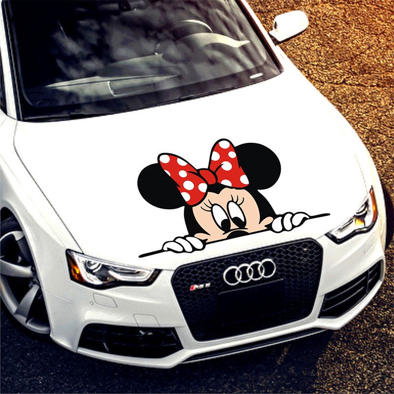 Miếng dán trang trí cửa xe hơi hình chuột Mickey Minnie sáng tạo