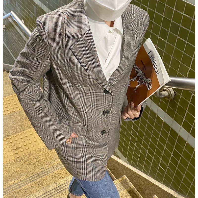 CHARLOTTE BLAZER - áo blazer kẻ thanh lịch trung tính kẻ ghi xám
