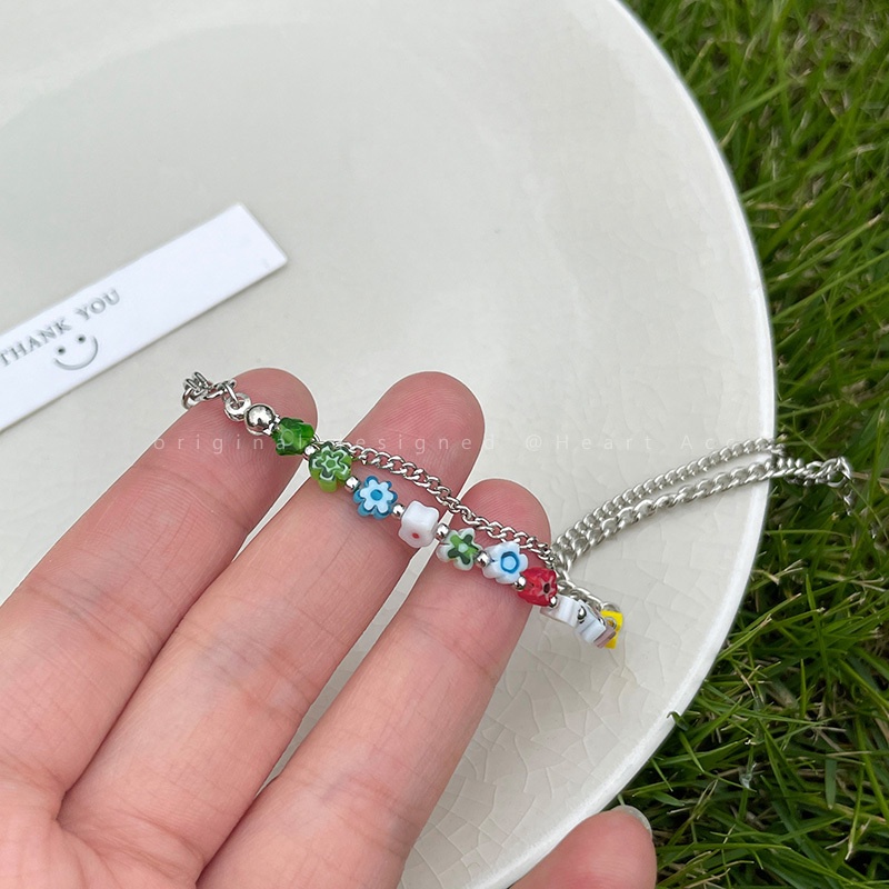 Vòng Tay Hai Lớp Đính Hoa Tua Rua Thời Trang Hàn Quốc