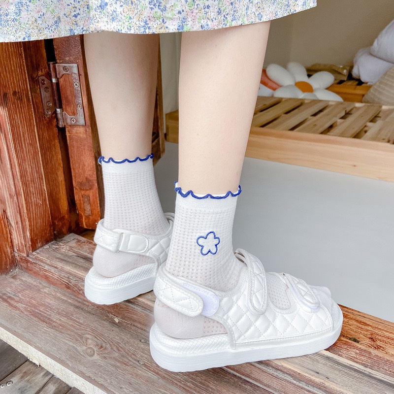 Tất cổ cao nữ cổ nhún siêu xinh hoa mai hàn quốc