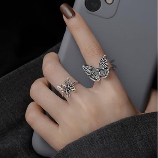 Set 2 nhẫn mạ bạc hình bướm thời trang