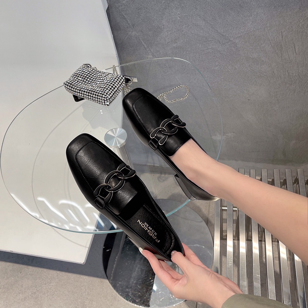 Giày thời trang nữ❤️FREESHIP❤️ Giày búp bê công sở gắn khuy xích đế mềm dễ đi êm chân 603-28