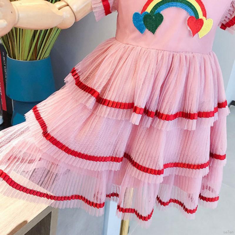 Đầm xòe thêu hình cầu vồng thời trang xinh xắn cho bé gái