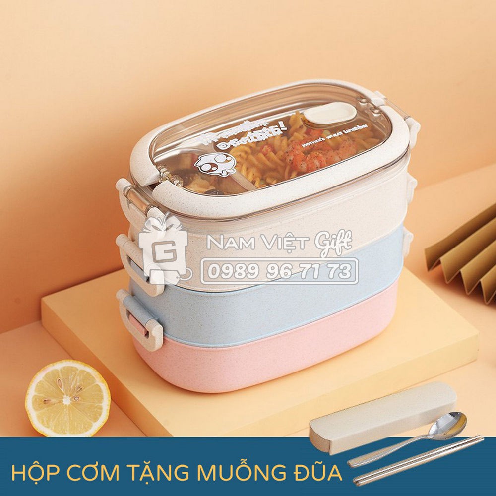 Hộp Cơm Giữ Nhiệt INOX304 Màu Sắc Hiện Đại Kèm Muỗng Đũa INOX