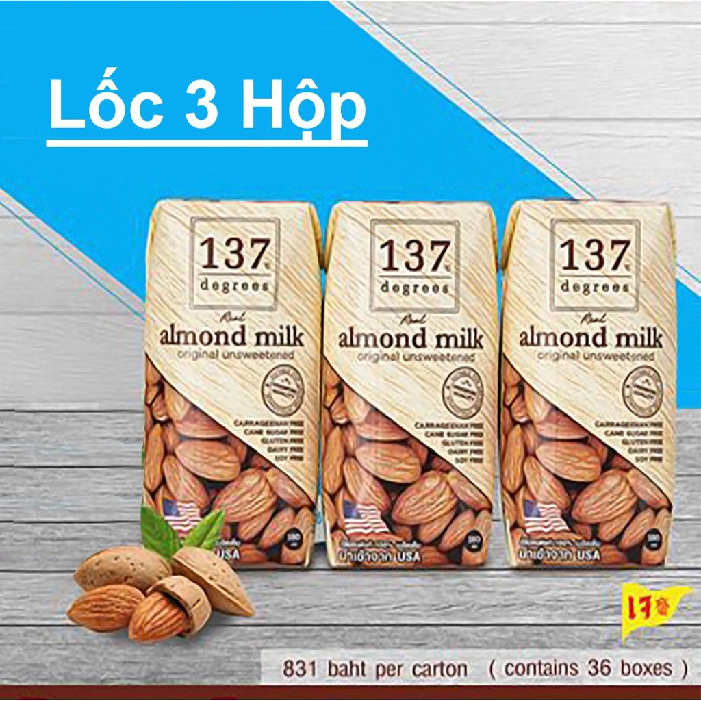 Sữa Hạt HẠNH NHÂN Nguyên Chất không ngọt - Lốc 3 hộp 180ml