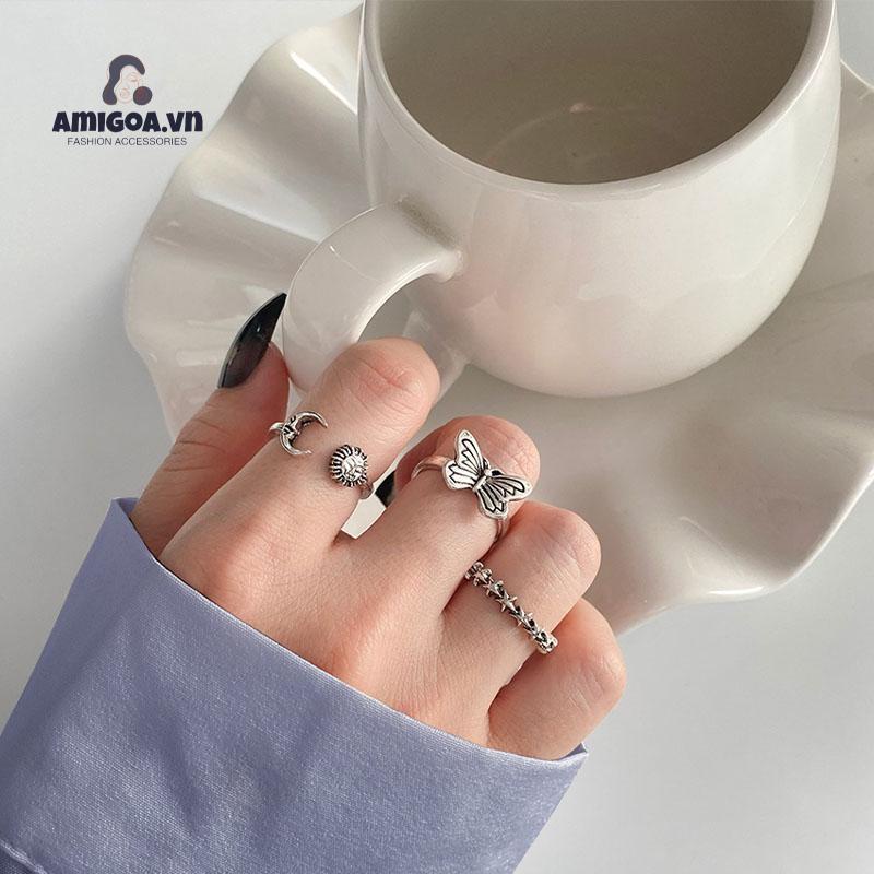 ✨✨Bộ 3 Nhẫn Mở Hình Hoa Hướng Dương/ Bươm Bướm Phong Cách Cổ Điển Thời Trang