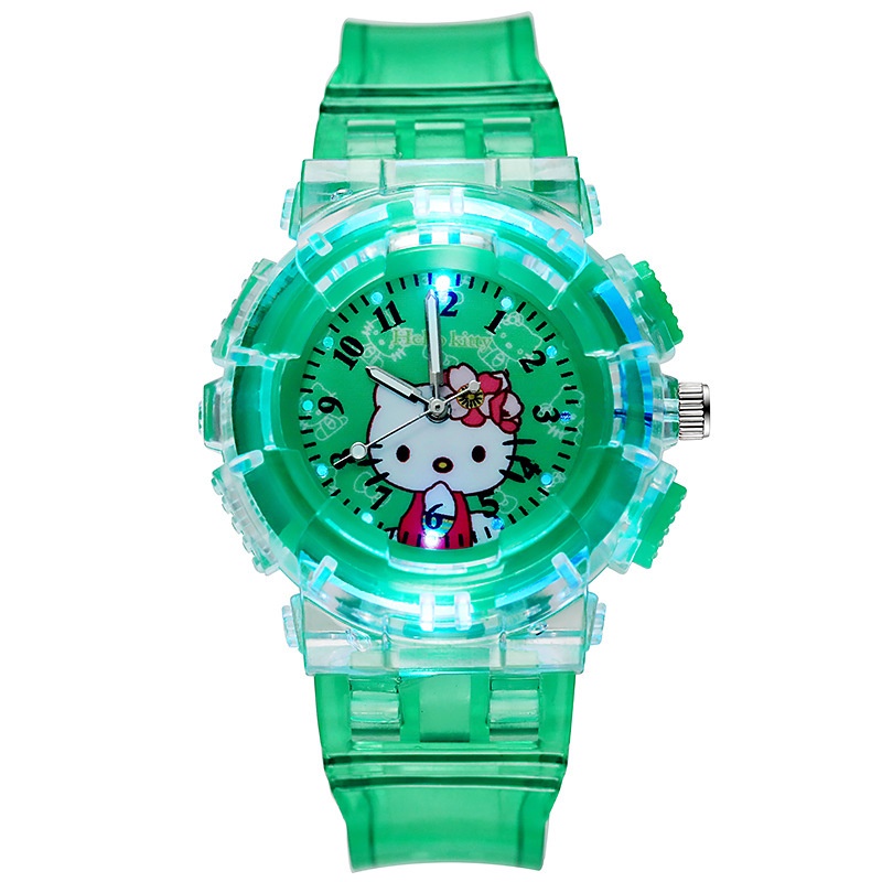 (Chuyên sỉ) Đồng Hồ Trẻ Em KITTYLED22A Hình Hello Kitty Đèn Led 7 Màu Cho Bé Gái (Hình Chụp Thật)