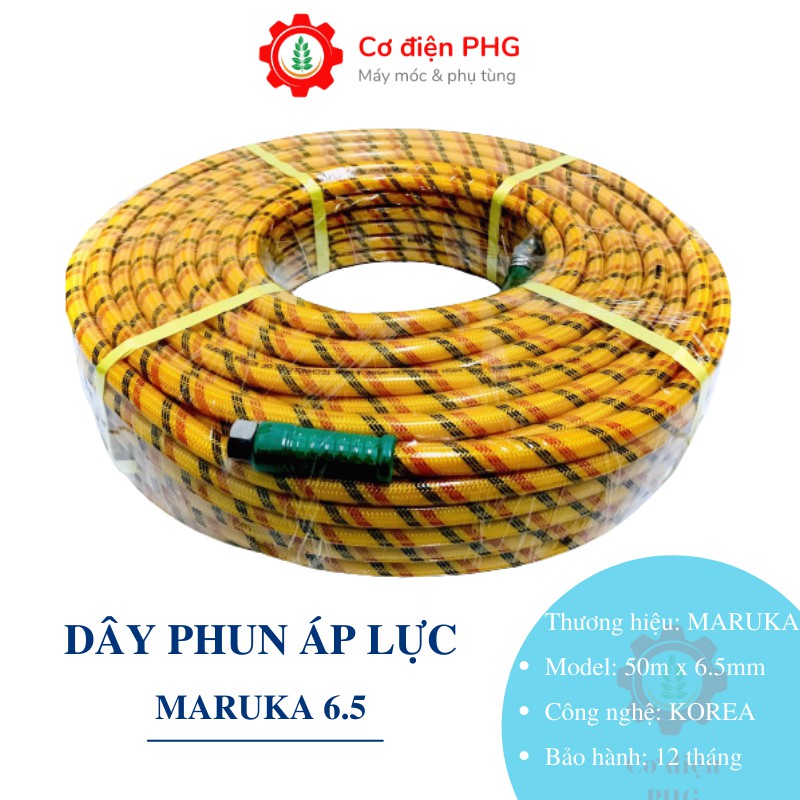 Dây phun áp lực dùng cho máy bơm xịt rửa cao áp hiệu MARUKA 6.5mm x 50m |  Công nghệ KOREA | Bảo hành 12 tháng | Dây hơi