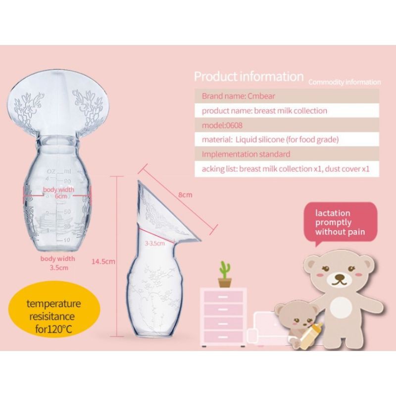 Cốc hứng sữa silicon cao cấp Cmbear phễu hút sữa rảnh tay
