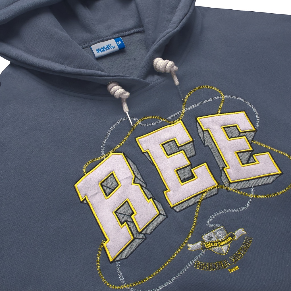 LOCAL BRAND REE - ÁO HOODIE BASIC THÊU DA MÀU XÁM
