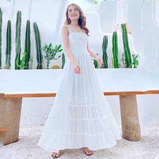 Maxi trắng tầng xinh freesz chun eo
