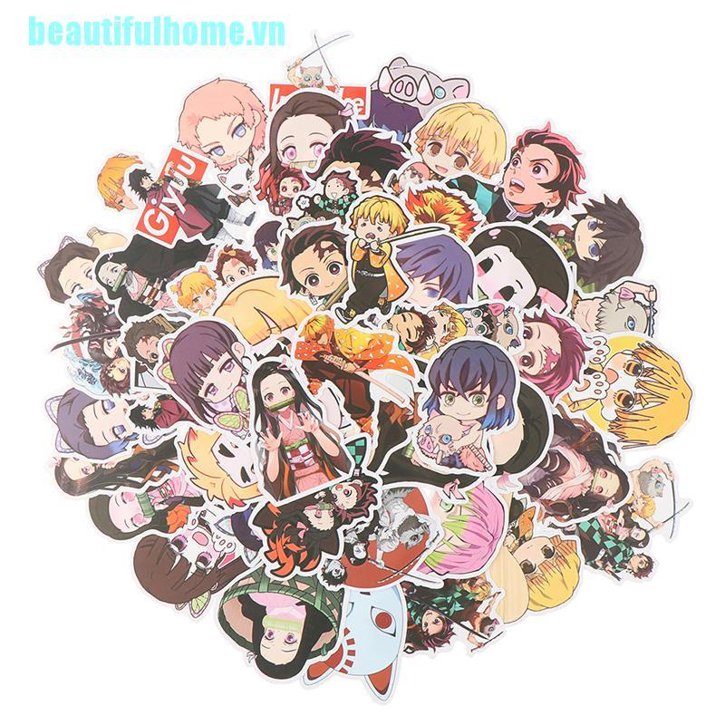 Bộ 50 Miếng Dán PVC Chống Thấm Nước Họa Tiết Anime Demon Slayer Trang Trí laptop / Va Li /